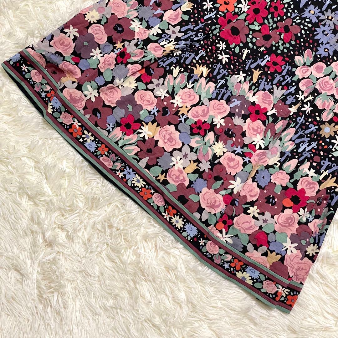 美品 レオナール ロングワンピース 花柄 タートルネック 3 毛 マルチカラー