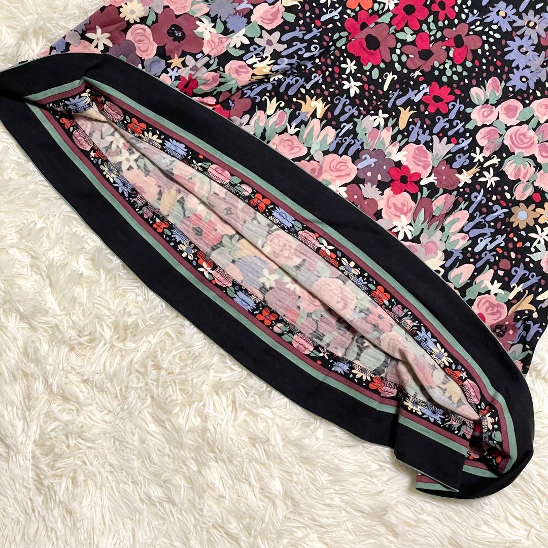 美品 レオナール ロングワンピース 花柄 タートルネック 3 毛 マルチカラー