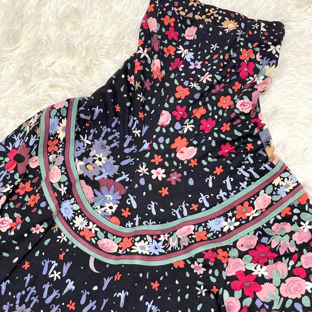 美品 レオナール ロングワンピース 花柄 タートルネック 3 毛 マルチカラー