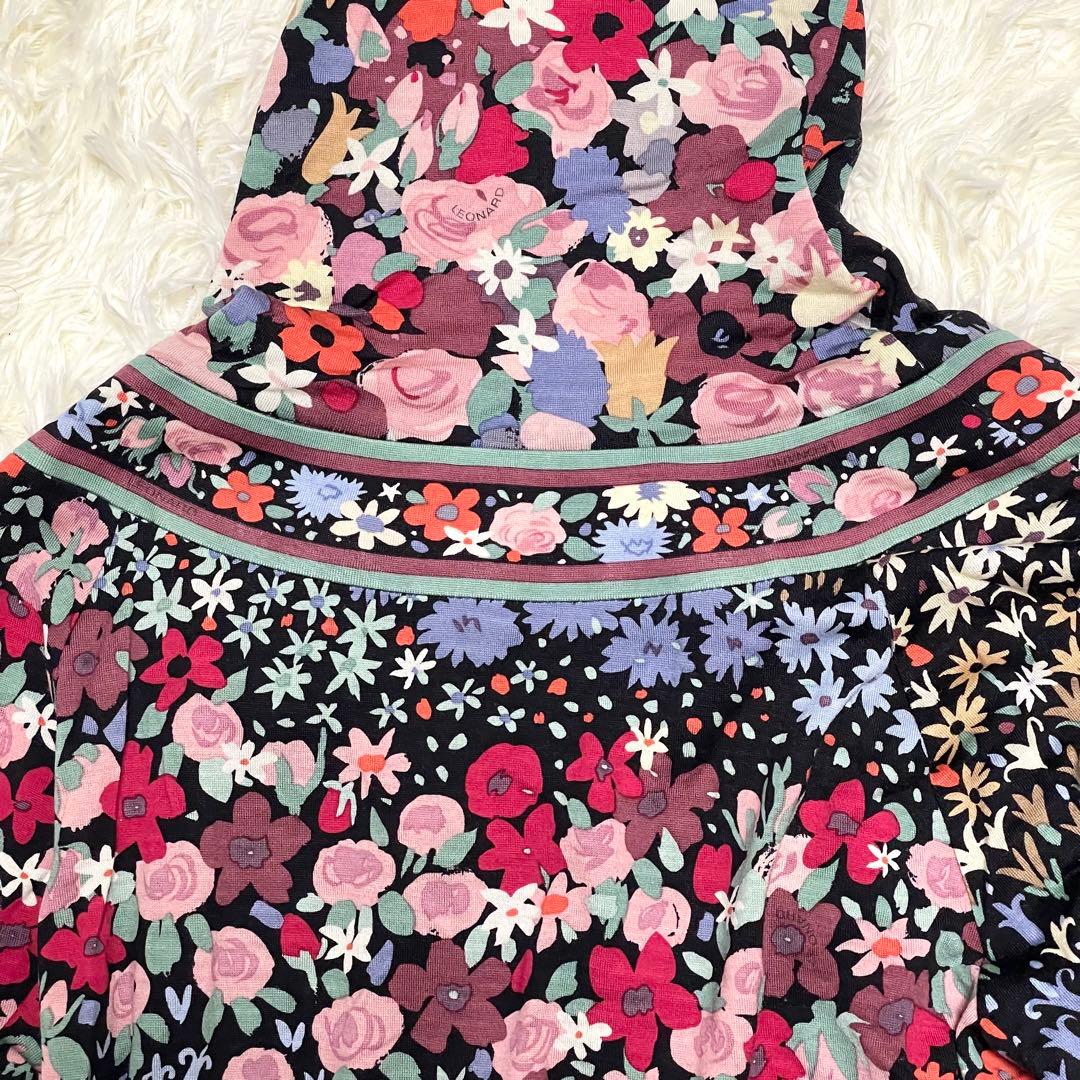 美品 レオナール ロングワンピース 花柄 タートルネック 3 毛 マルチカラー