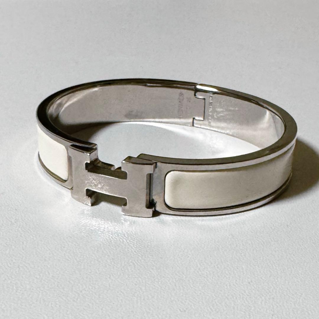 HERMES ホワイト・シルバーバングル