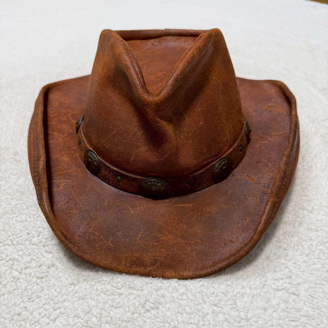 USA製 牛革 Lサイズ HENSCHEL ウエスタンハット メタルコンチョ