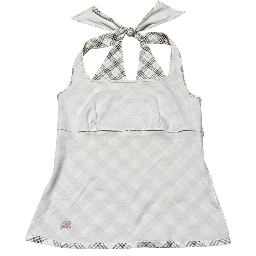 美品 BURBERRY バーバリー ノバチェック リボン タンクトップ ホワイト