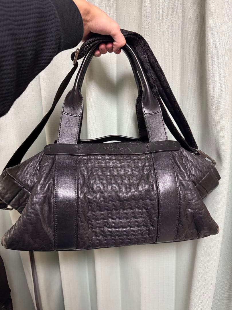 Giorgio Armani 黒 レザーボストンバッグ