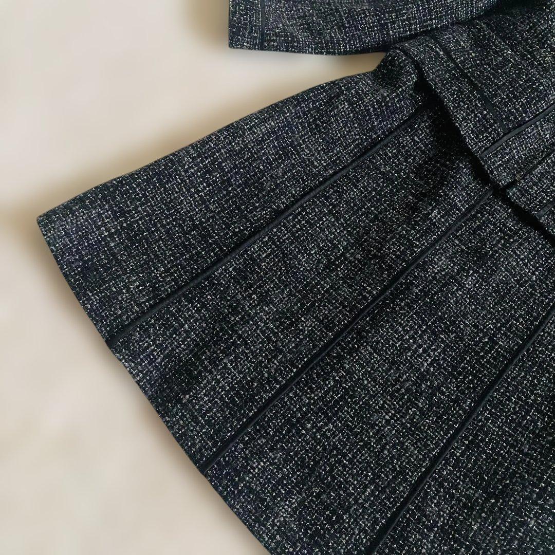 専用❗️【大きい L 】自由区　ツイード　黒　セット ノーカラー ジャケット