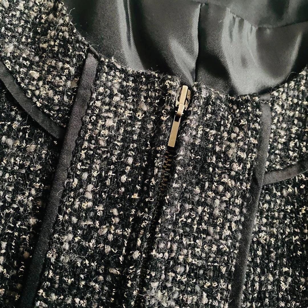 専用❗️【大きい L 】自由区　ツイード　黒　セット ノーカラー ジャケット