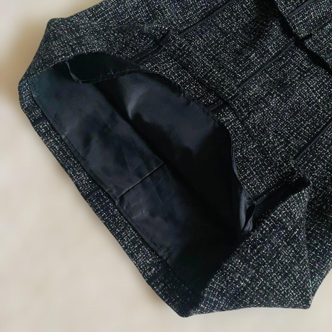 専用❗️【大きい L 】自由区　ツイード　黒　セット ノーカラー ジャケット