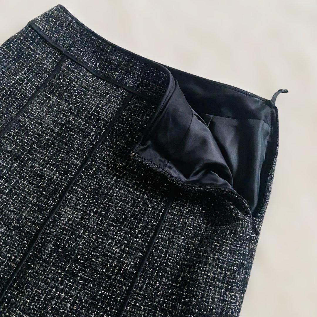 専用❗️【大きい L 】自由区　ツイード　黒　セット ノーカラー ジャケット