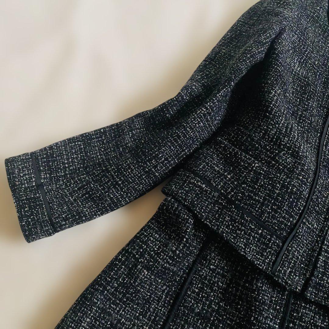 専用❗️【大きい L 】自由区　ツイード　黒　セット ノーカラー ジャケット