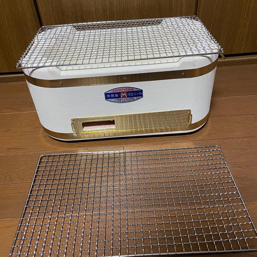 【未使用】丸和工業 能登天然岩 切り出しコンロ 小判七輪 珪藻土 真鍮巻