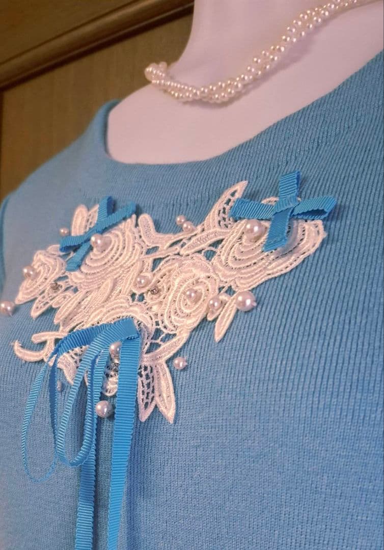 【新品】スーパービューティー ニットレース裾フリル チュニック 44 LL XL