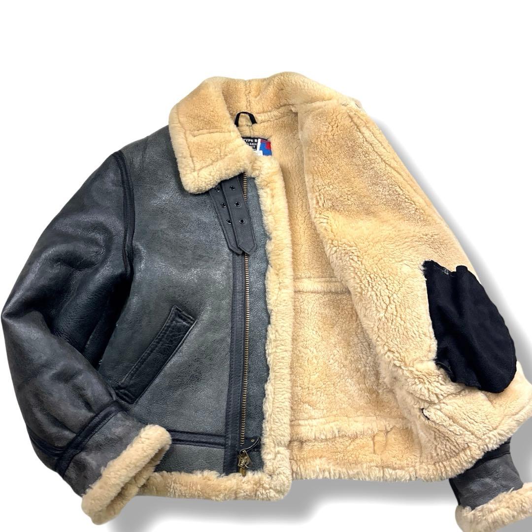 希少 ショット 80s b-3 ムートン フライト ジャケット レザー ボア 黒