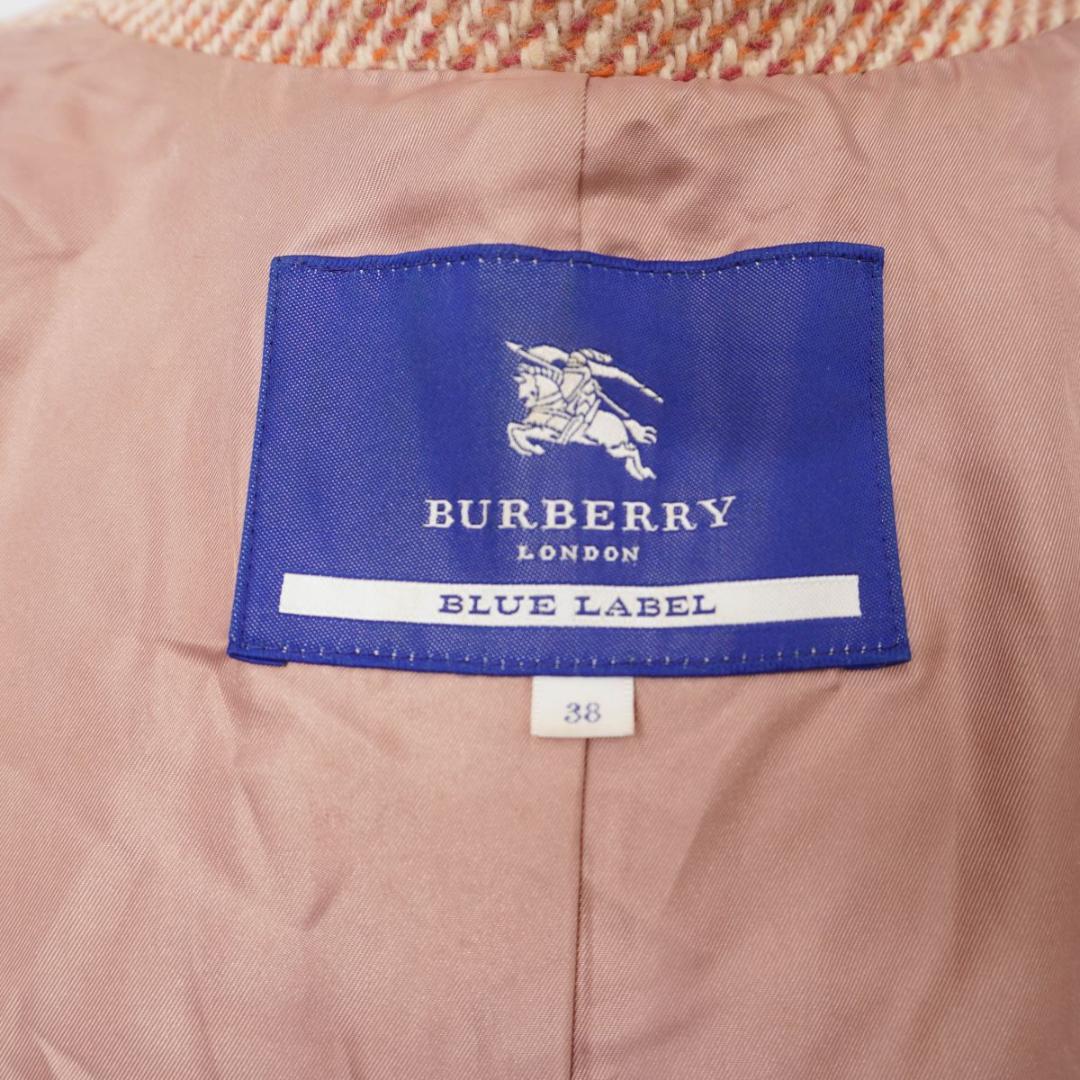 バーバリーブルーレーベル ツイードコート アンゴラ混 ピンク 38 *XC803