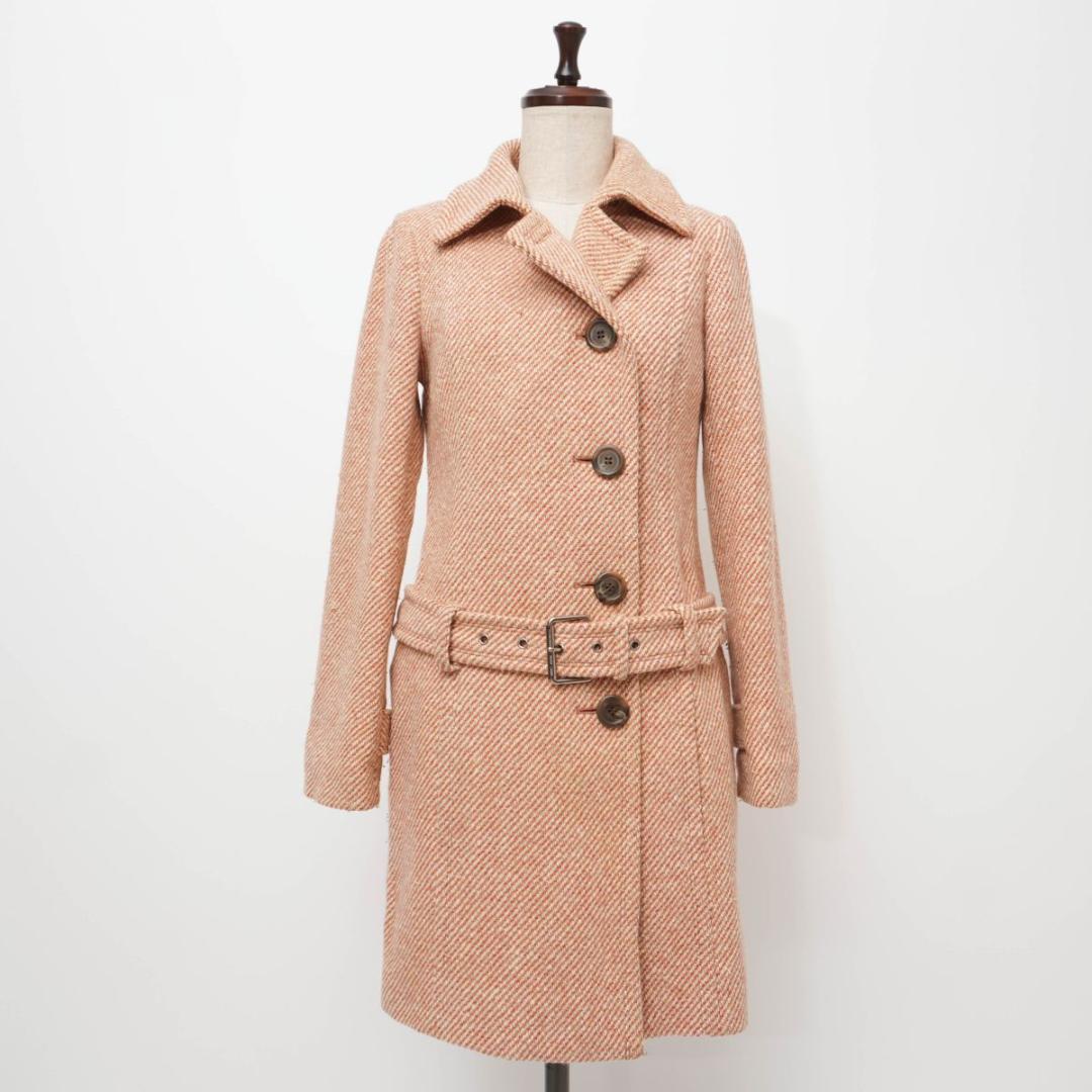 バーバリーブルーレーベル ツイードコート アンゴラ混 ピンク 38 *XC803