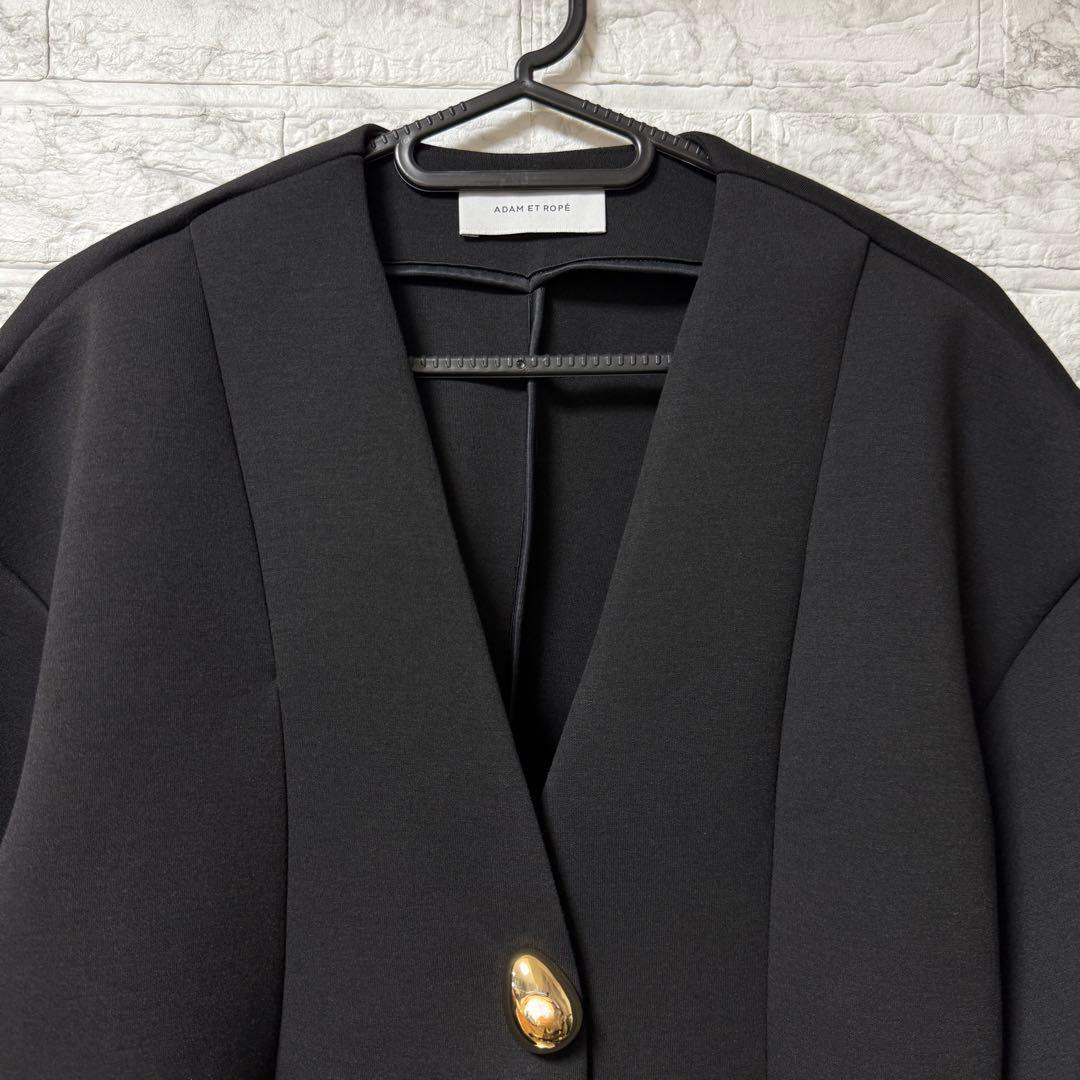 アダムエロペ エッグブローチ付ペプラムカーディガン　黒　F