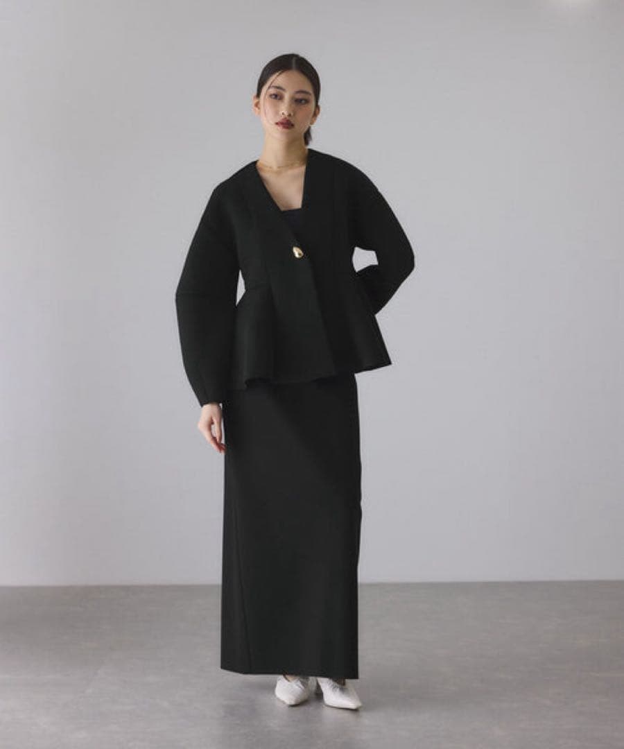 アダムエロペ エッグブローチ付ペプラムカーディガン　黒　F