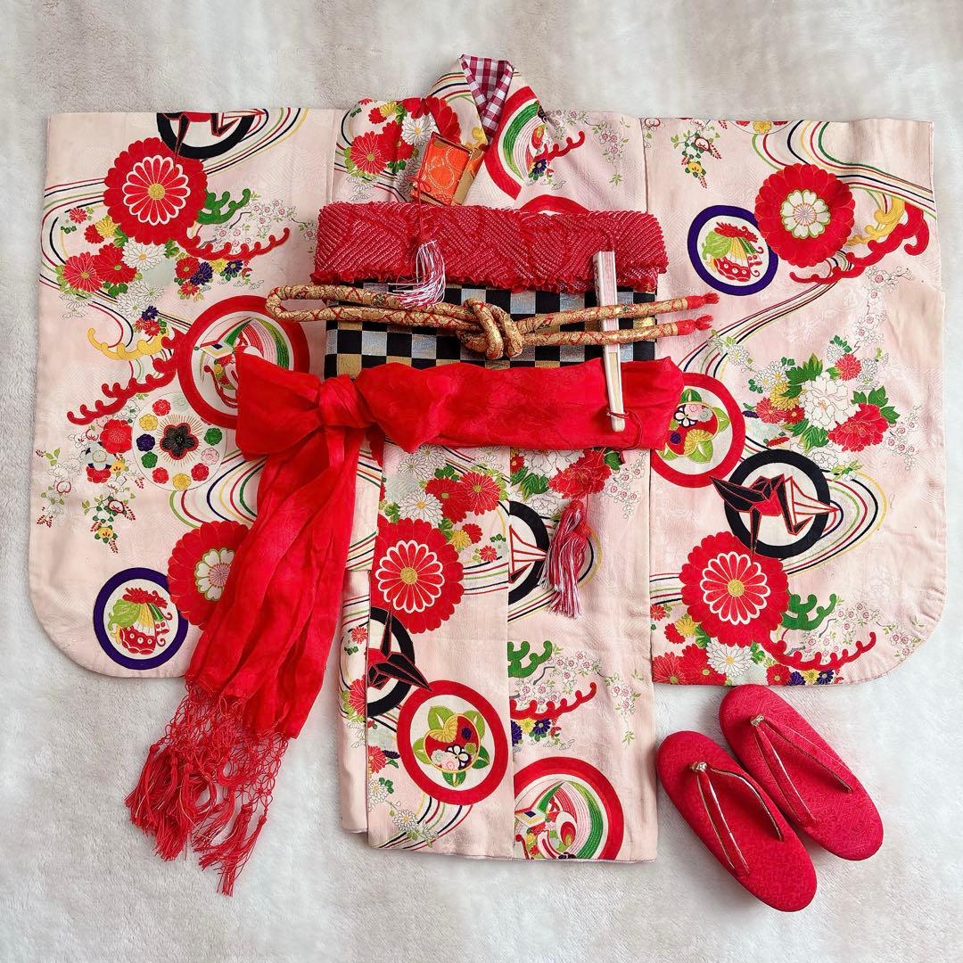 七五三　３歳　着物　セット　帯　コーデ　アンティーク　子供着物　女の子　しごき