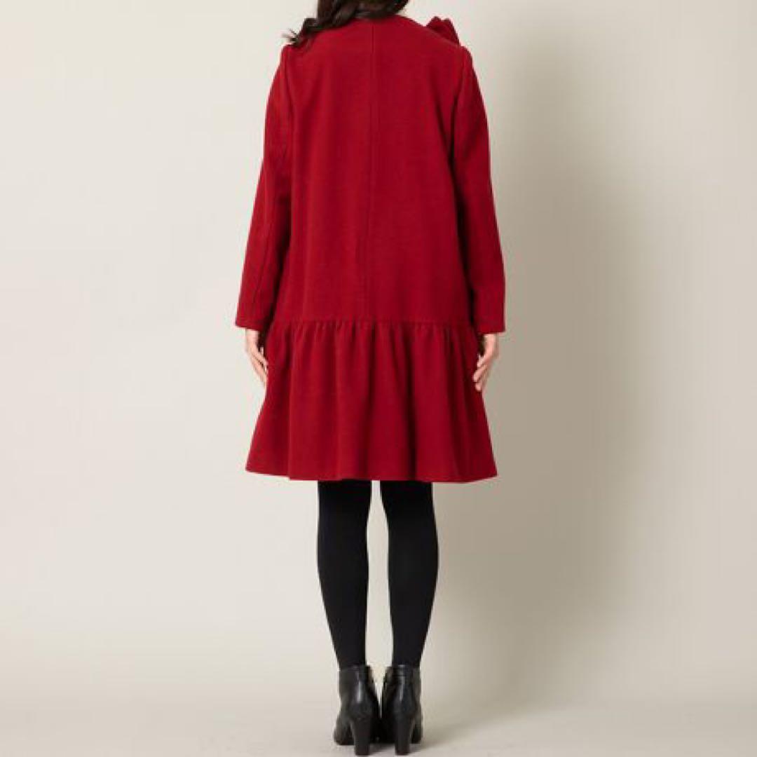 な*お様 【新年SALE 】美品☆ローズティアラリボン付ウールコート赤大きいサイ