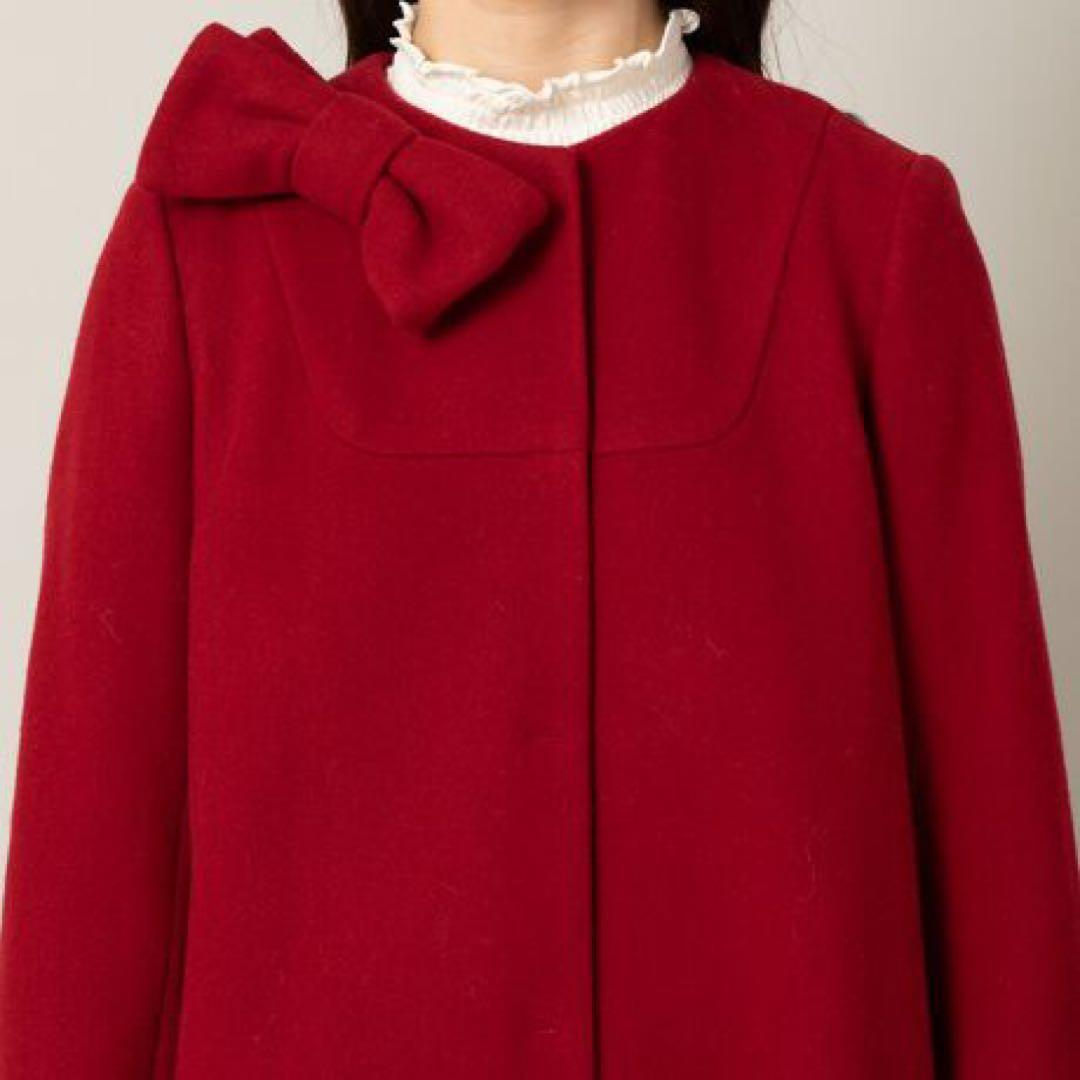 な*お様 【新年SALE 】美品☆ローズティアラリボン付ウールコート赤大きいサイ