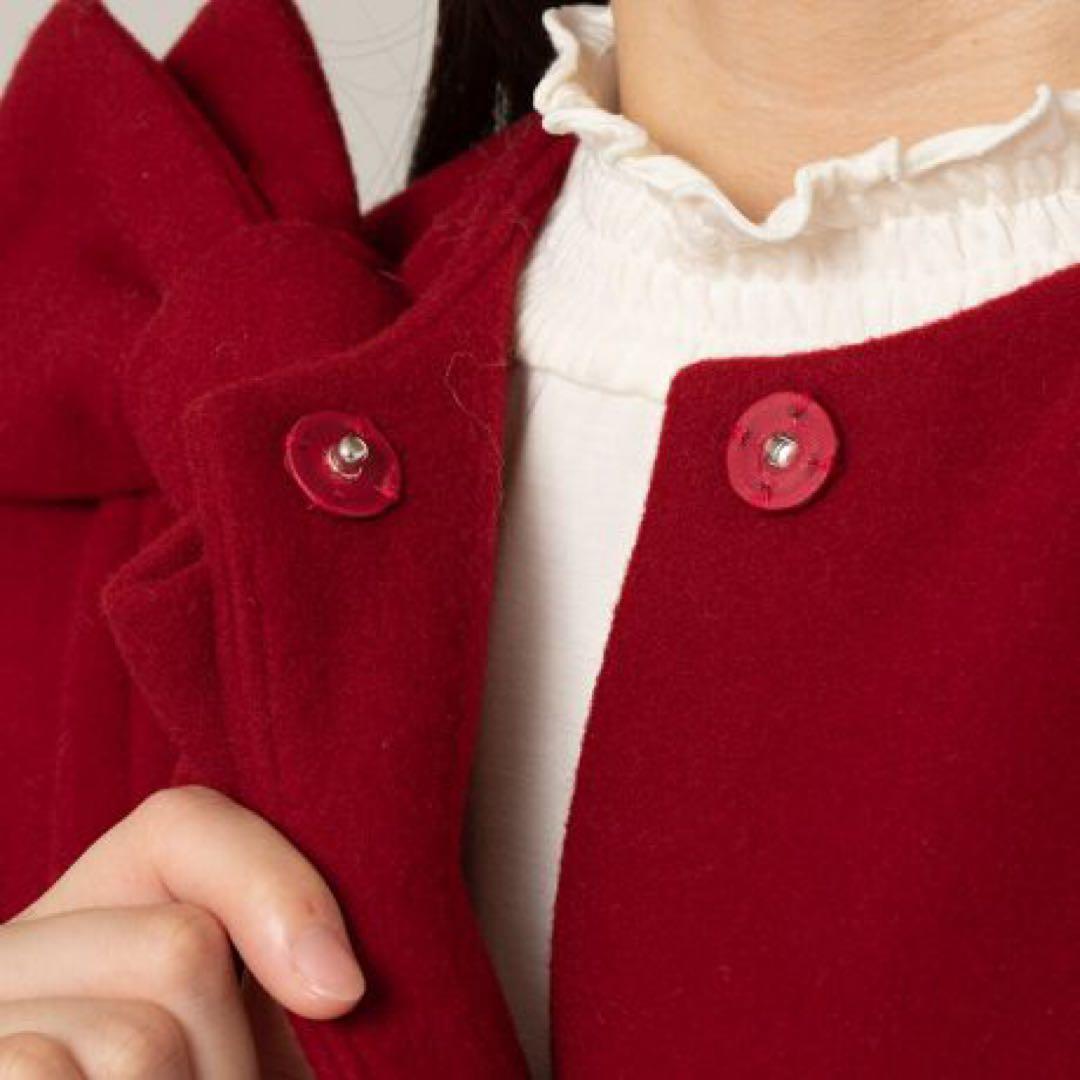 な*お様 【新年SALE 】美品☆ローズティアラリボン付ウールコート赤大きいサイ