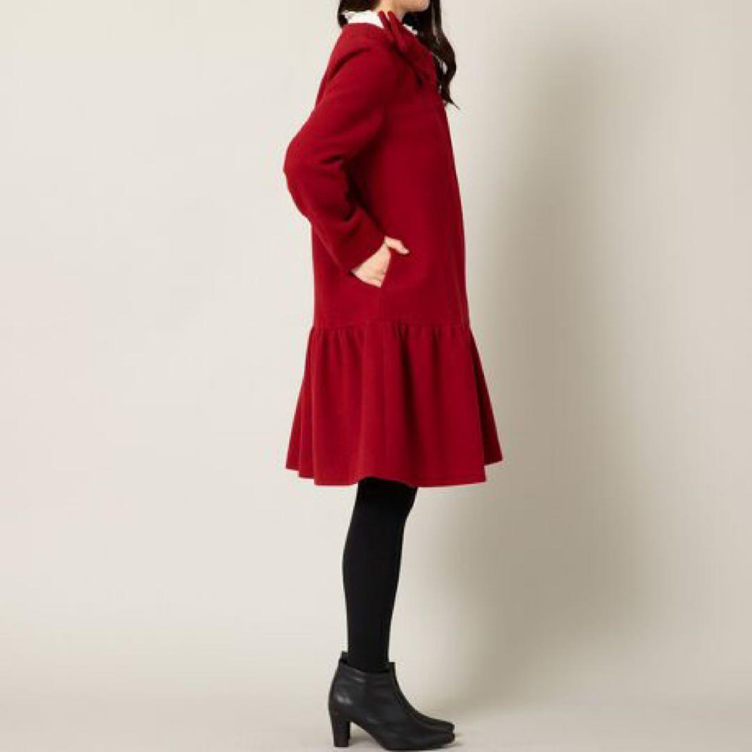 な*お様 【新年SALE 】美品☆ローズティアラリボン付ウールコート赤大きいサイ