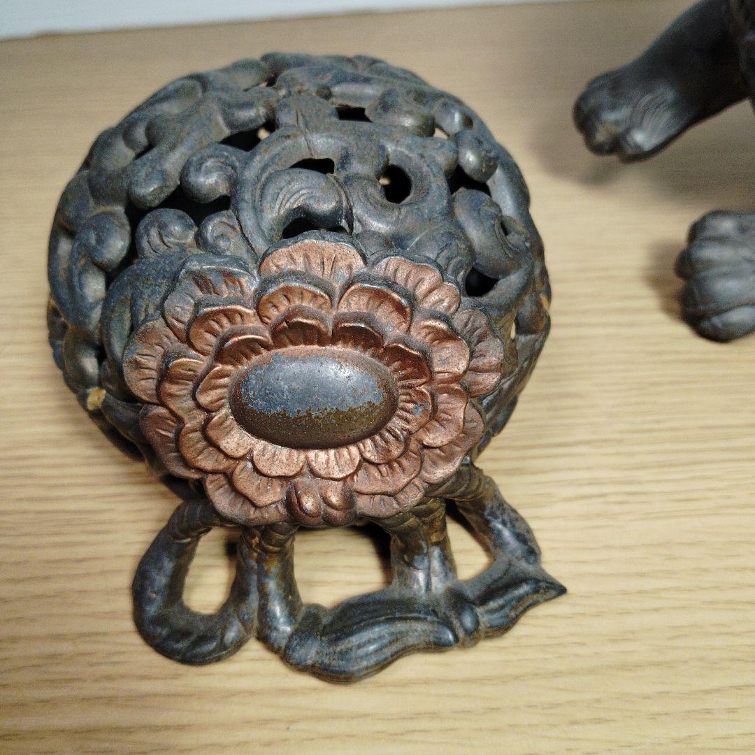 玉乗り銅獅子置物