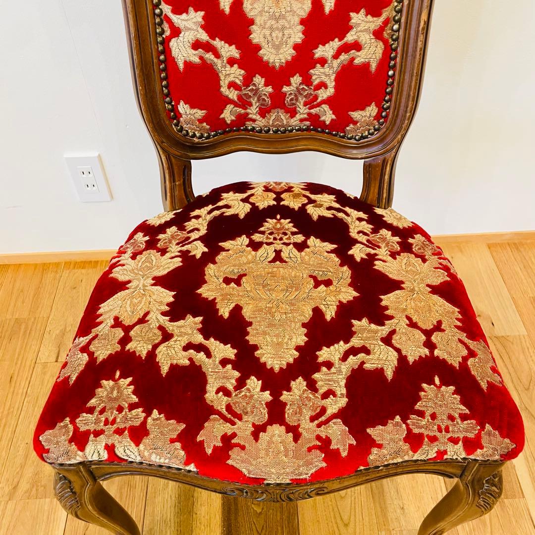 イタリア ダイニングチェア 金華山 赤 金 猫脚 椅子 ヨーロピアン ロココ ④