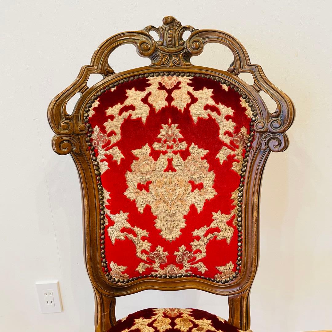イタリア ダイニングチェア 金華山 赤 金 猫脚 椅子 ヨーロピアン ロココ ④