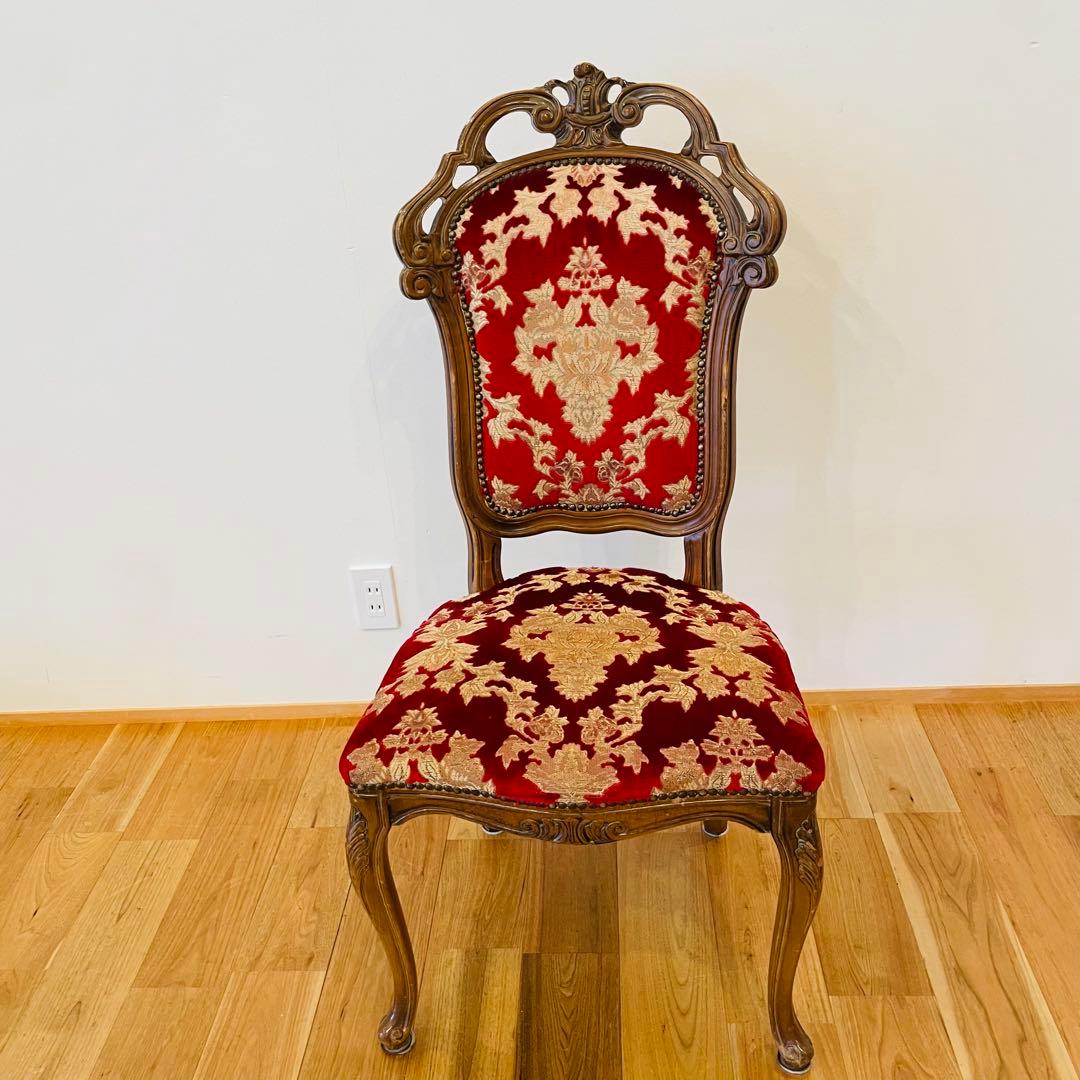 イタリア ダイニングチェア 金華山 赤 金 猫脚 椅子 ヨーロピアン ロココ ④