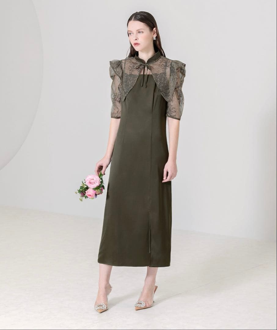 【LEJA】花柄刺繍ラメレースボレロキャミワンピースセットアップドレス