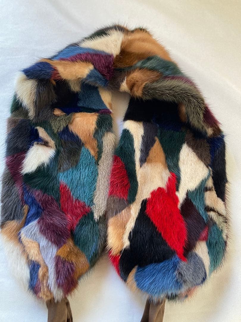 カラフルミンクミックス ファー　マフラー ショール 毛皮 個性派ヴィンテージ