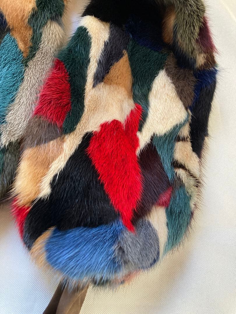 カラフルミンクミックス ファー　マフラー ショール 毛皮 個性派ヴィンテージ