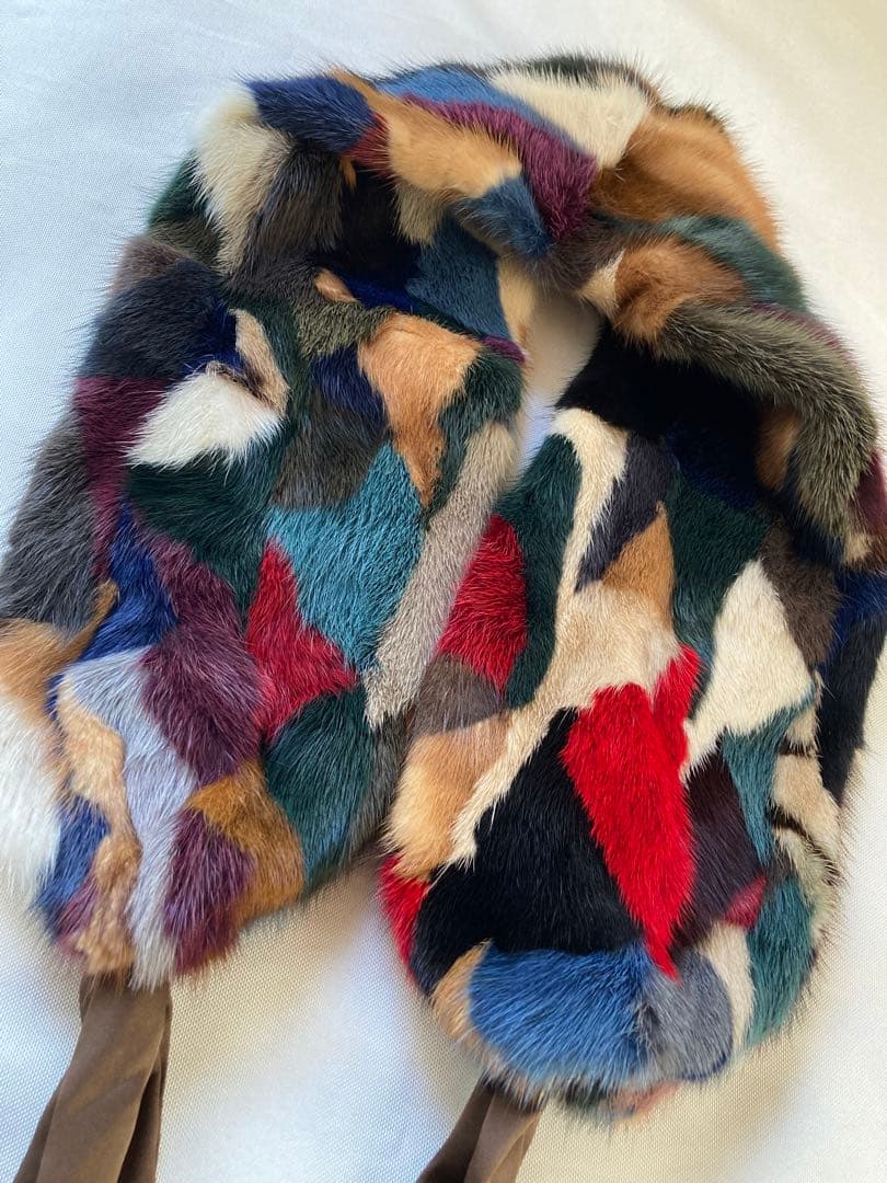 カラフルミンクミックス ファー　マフラー ショール 毛皮 個性派ヴィンテージ