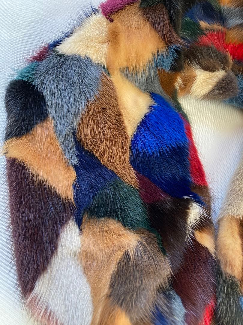 カラフルミンクミックス ファー　マフラー ショール 毛皮 個性派ヴィンテージ