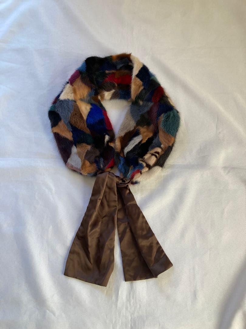 カラフルミンクミックス ファー　マフラー ショール 毛皮 個性派ヴィンテージ