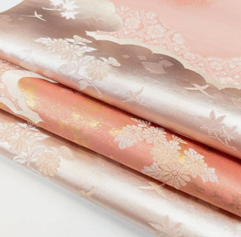 蘇州刺繍　訪問着　袋帯　セット　ぼかし染め　花鳥・宝尽くし　白緑・秘色・乙女色