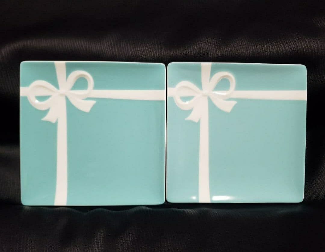 新品△　ティファニー『ブルーリボン』デザートプレート・14cm○ペアセット