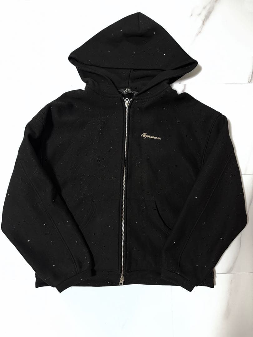 ANDWANG ブラック フルジップ パーカー