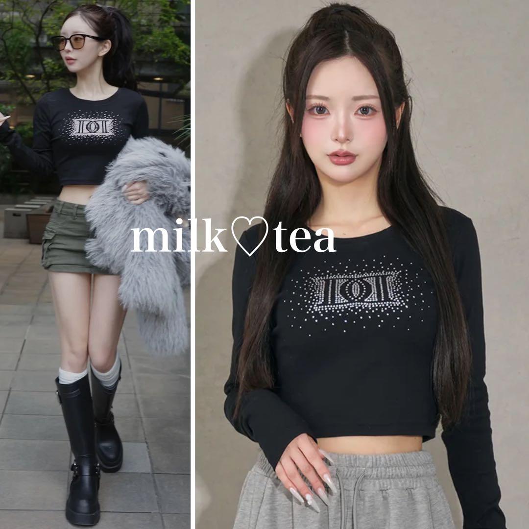 新品タグ付 ダーリッチ ブラック シャイニーDDロゴコンパクトロングTシャツ F