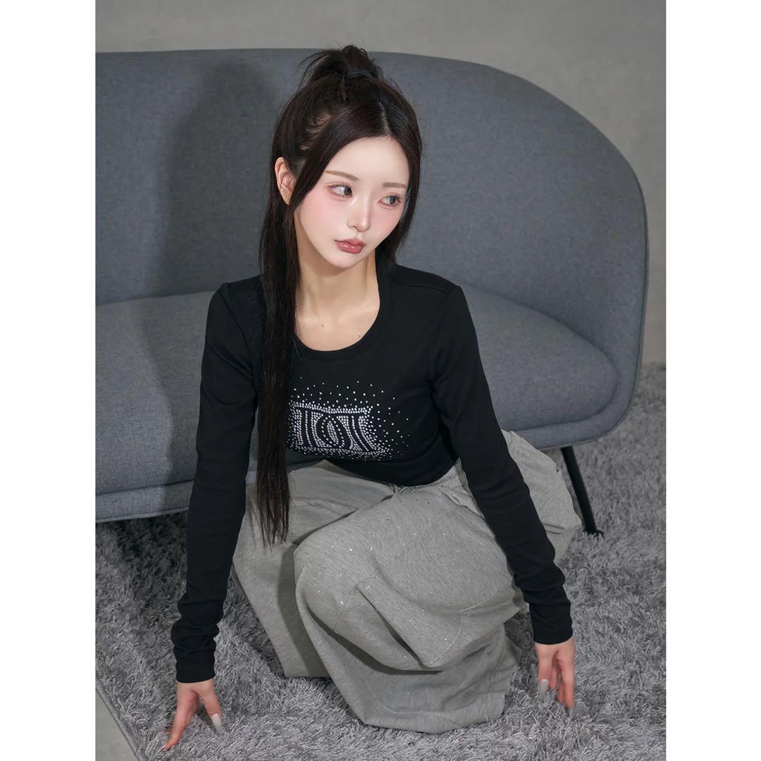 新品タグ付 ダーリッチ ブラック シャイニーDDロゴコンパクトロングTシャツ F