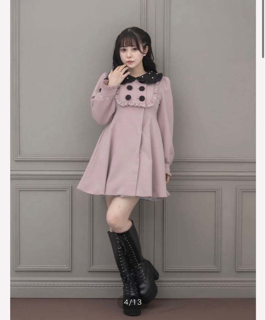 pium ぴうむ ヨークフリルドーリーワンピコート ピンクブラック チョウピラコ