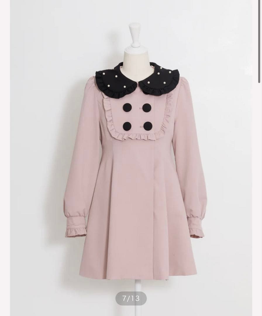 pium ぴうむ ヨークフリルドーリーワンピコート ピンクブラック チョウピラコ