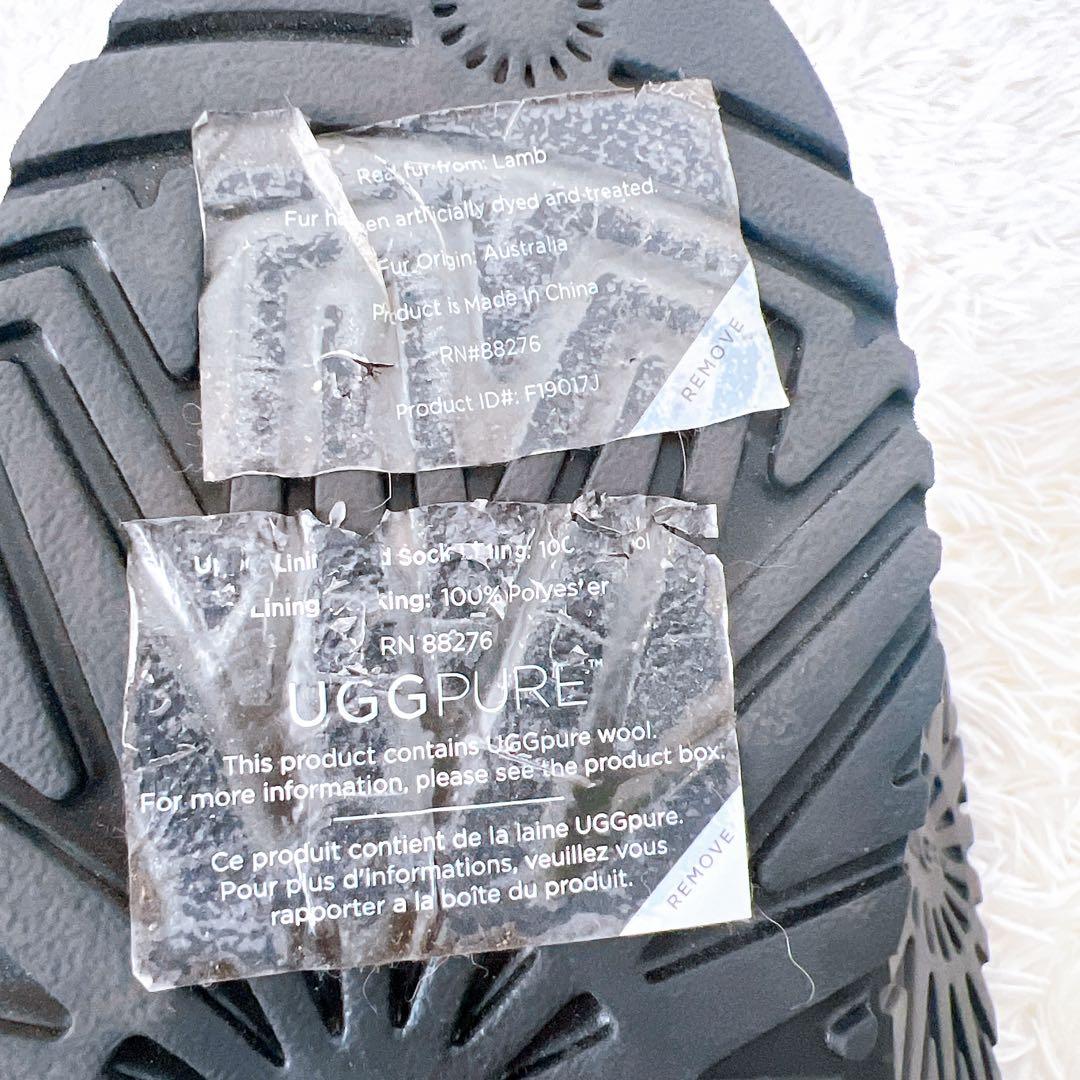 【24cm】UGG ボア サンダル ロゴ スリッパ ブラック ベージュ もこもこ