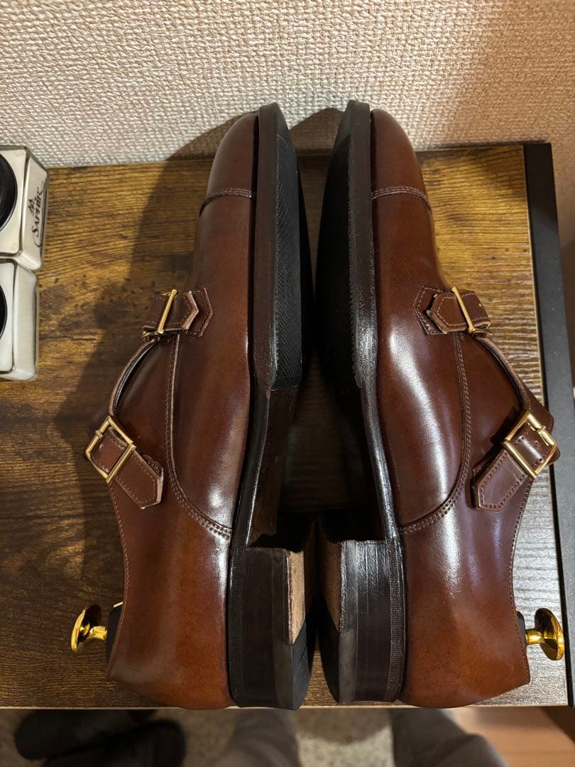 い*～様 三陽山長 源四郎 コードバン ブラウン ダブルモンクストラップ 6.5