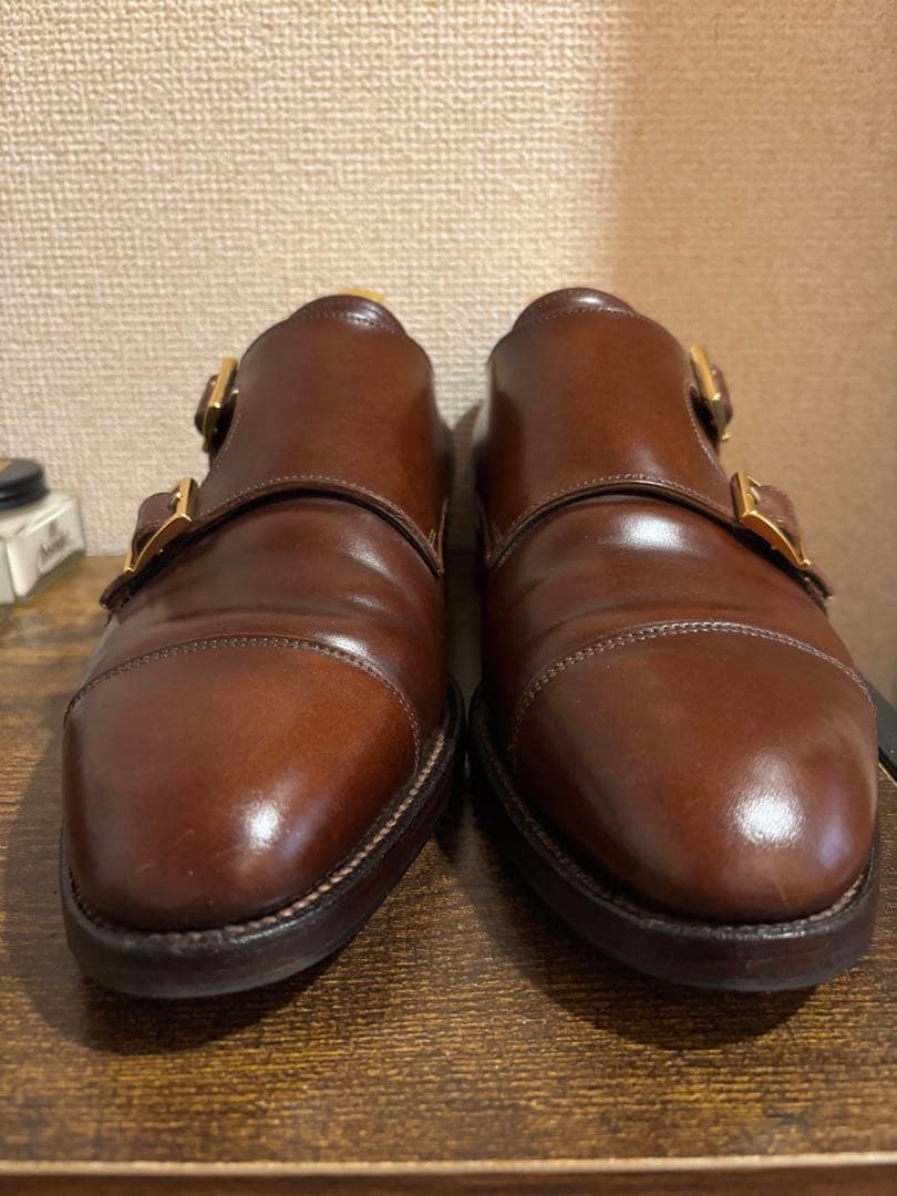 い*～様 三陽山長 源四郎 コードバン ブラウン ダブルモンクストラップ 6.5