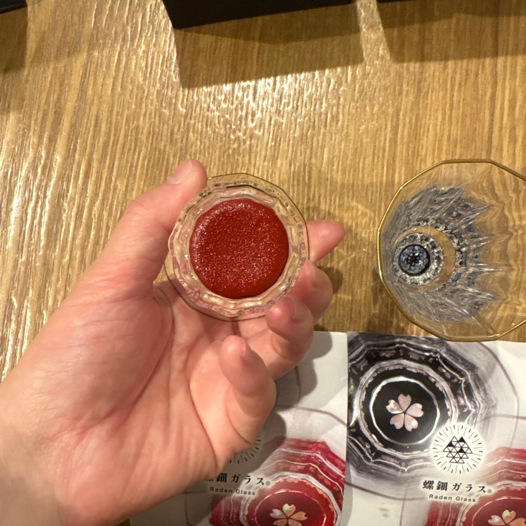 螺鈿グラス【金杯（万華鏡）】ペア 石垣（貝入）黒・朱 高岡漆器