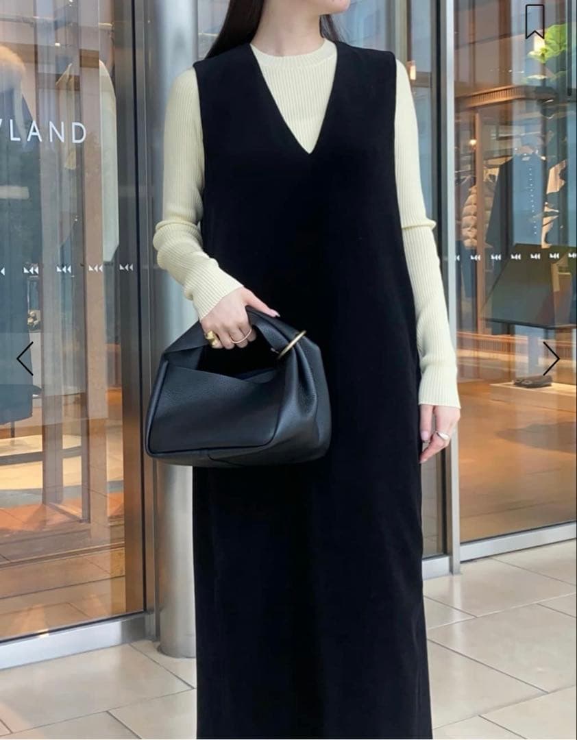 完売 MACPHEE コットンポリエステル ベロア Vネックワンピース