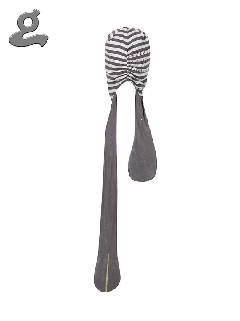 GRAPE グレーホワイトストライプフード付きスカーフハット（収納ポケット付き）