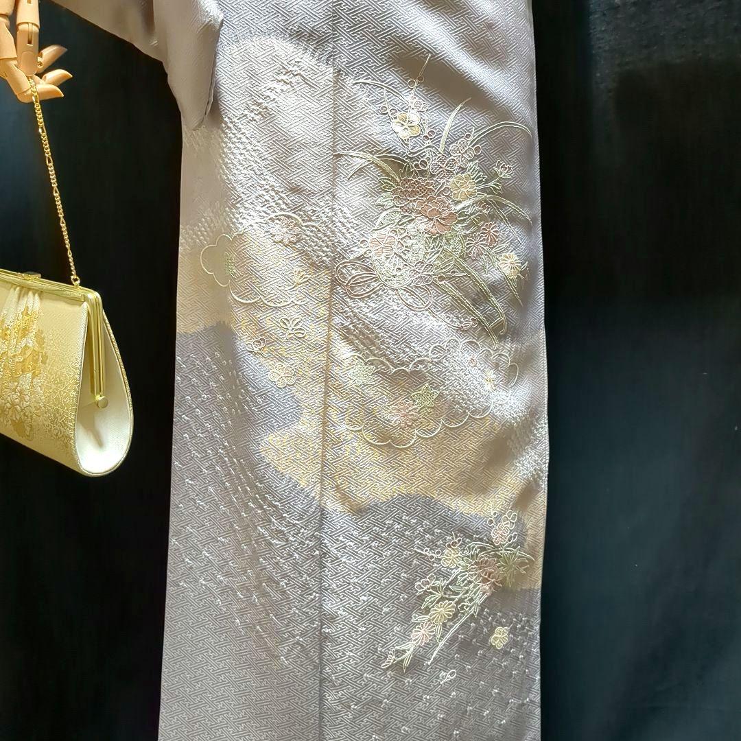 【訪問着】絞り　汕頭刺繍　スワトウ　紗綾形地模様　単品　入園入学式　お茶会　綸子