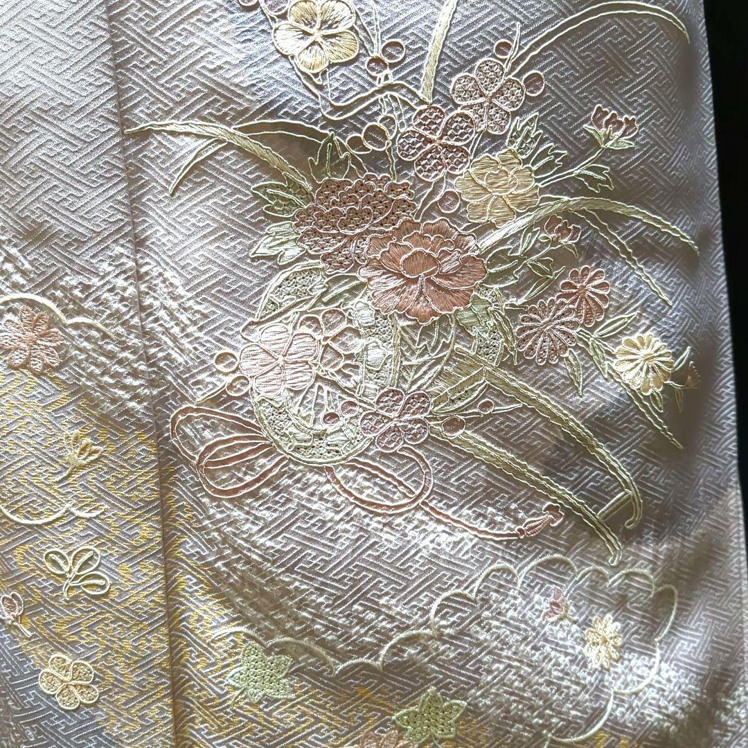 【訪問着】絞り　汕頭刺繍　スワトウ　紗綾形地模様　単品　入園入学式　お茶会　綸子